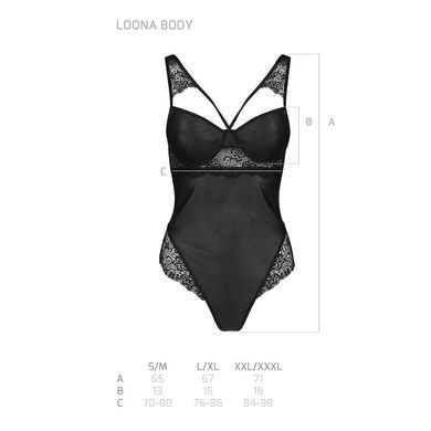 Боді з еко-шкіри та мережива Passion LOONA BODY XXL/XXXL, black SO5357 фото