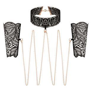 Мереживні наручники та комір Rosy Gold - Lace Cuffs and Collar - Black SX1196 фото