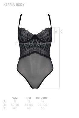Боді Passion KERRIA BODY black, S/M, з високими вирізами та верхом балконет SX0486 фото
