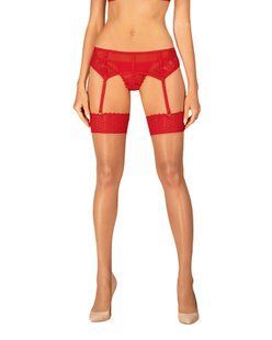 Панчохи Obsessive Ingridia stockings XS/S, бежеві з червоною резинкою SO9040 фото