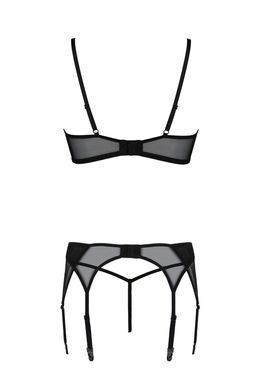 Комплект Passion LEAFA SET black, L/XL, мереживо+сітка, бюстгальтер на кісточках, стрінги, пояс для панчіх SX0509 фото