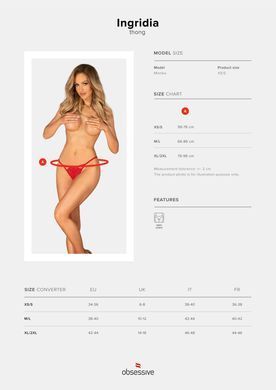 Трусики з доступом Obsessive Ingridia crotchless thong XS/S, червоні SO9043 фото