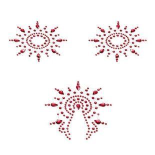 Пестіс з кристалів Petits Joujoux Gloria set of 3 - Red, прикраса на груди та вульву SO3147 фото