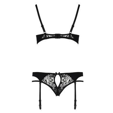 Комплект білизни Passion PAULINE SET S/M, black, стрепи, ліф, стрінги і пояс для панчох EL15805 фото