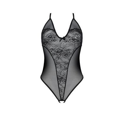 Боді з ажурним декором та відкритим кроком Passion URSULA BODY XXL/XXXL, black SO5831 фото