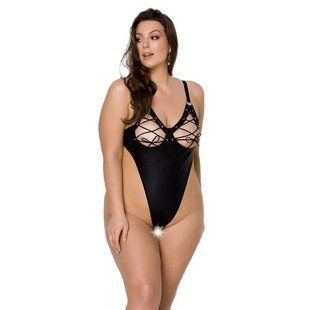 Боді з екошкіри Passion CELINE BODY 6XL/7XL black, з доступом, відкритий SO7060 фото