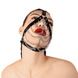 Маска з ланцюгами Art of Sex - Devon, натуральна шкіра, колір чорний SO9983 фото