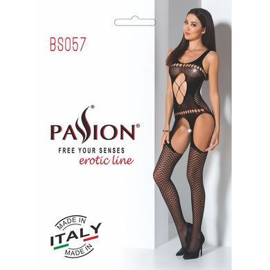 Бодістокінг Passion BS057 black, комбінезон, імітація панчох і пояса PBS057B фото