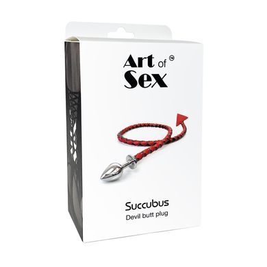 Металева анальна пробка M з диявольським хвостом Art of Sex - Succubus, екошкіра, чорний/червоний SO9745 фото