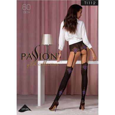 Колготки з ефектом панчох на підв'язках Passion TI112 1/2 (60/20 den), nero-violet SO4291 фото