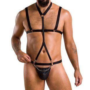 Комплект чоловічої білизни зі стреп Passion 039 SET ANDREW S/M Black, стринги, шлейки SO7589 фото