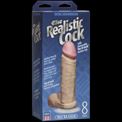 Фалоімітатор Doc Johnson The Realistic Cock 8 inch White - PVC, Vack-U-Lock, діаметр 5,1 см SO2789 фото