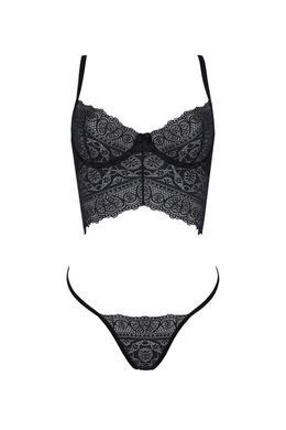 Комплект Passion KERRIA SET black, XXL/XXXL сітка+мереживо, бюстьє та стрінги SX0493 фото